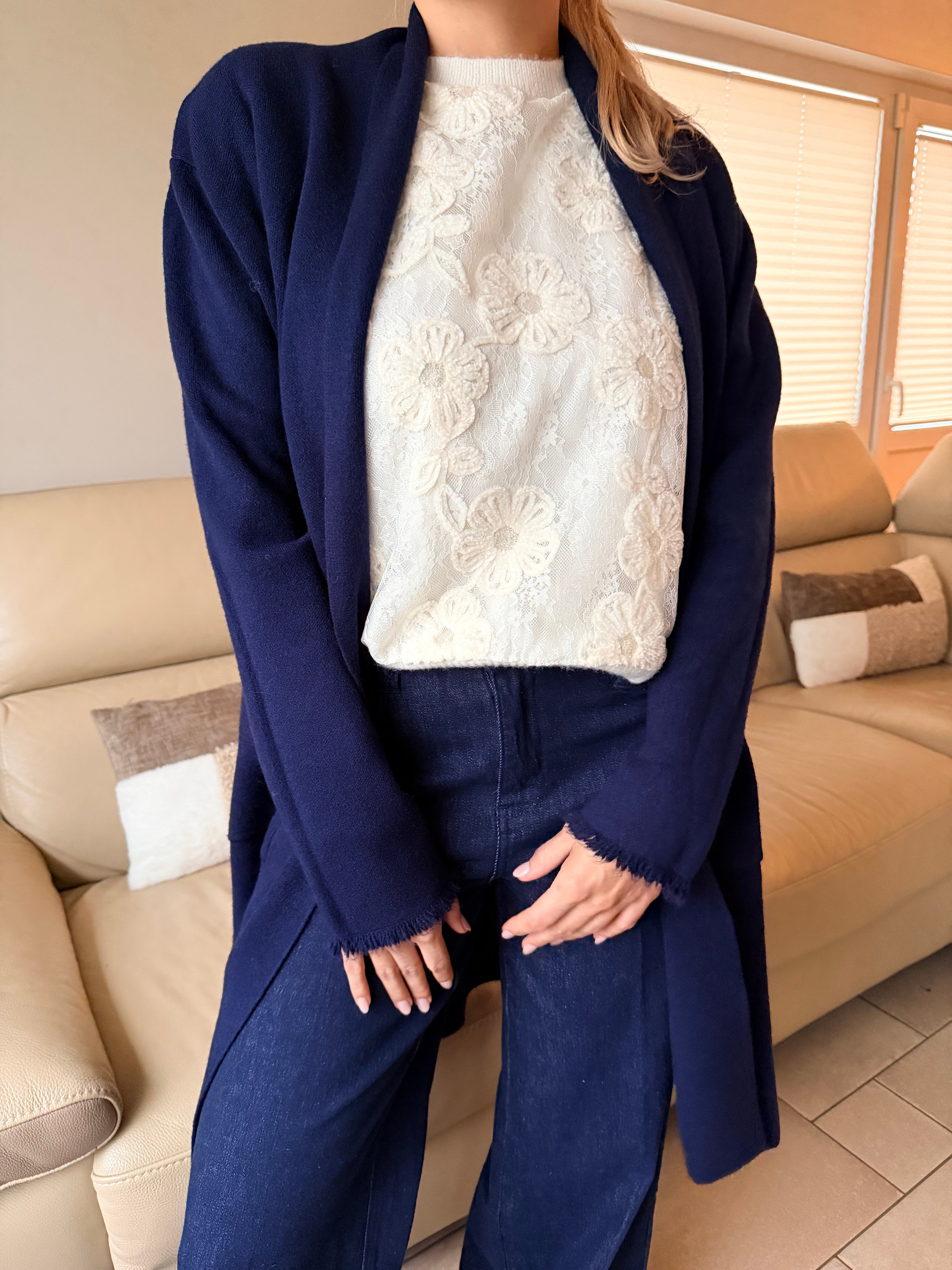 Gilet long bleu marine